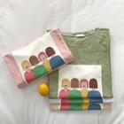 Color-block Picture Printed Short-sleeve Top