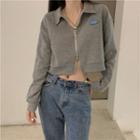 Collared Zip-up Cropped Jacket Gray - One Size