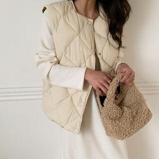 Snap-button Quilting Vest Light Beige - One Size