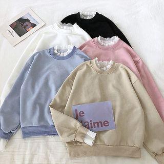 Mock Two-piece Faux Suede Long-sleeve Sweatshirt