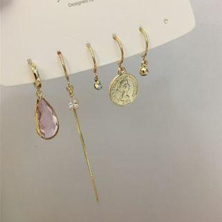 Earring / Ear Cuff / Set Set Of 5 - Pink - One Size