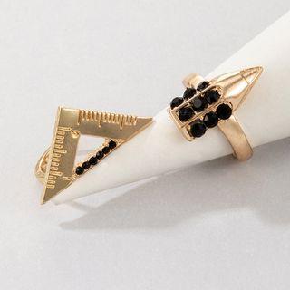 Set Of 2: Rhinestone Ring Gold - One Size