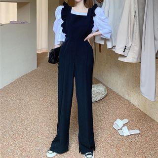 3/4-sleeve Blouse / Wide-leg Jumper Pants