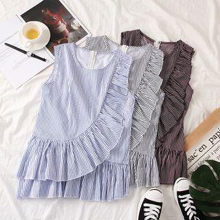 Sleeveless Ruffled-trim Striped Shirt
