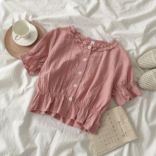 Buttoned Short-sleeve Top Top - Pink - One Size