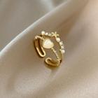 Heart Cat Eye Stone Faux Pearl Alloy Open Ring J535 - Gold - One Size