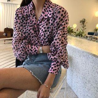 Balloon-sleeve Leopard Print Shirt