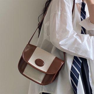 Paneled Flap Crossbody Bag Light Brown - One Size