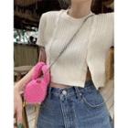 Short-sleeve Crop Knit Top Off-white - One Size