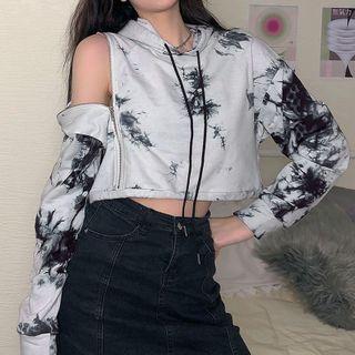 Cold-shoulder Tie-dyed Hoodie
