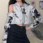 Cold-shoulder Tie-dyed Hoodie
