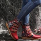 Faux Leather Floral Print Platform Ankle Boots