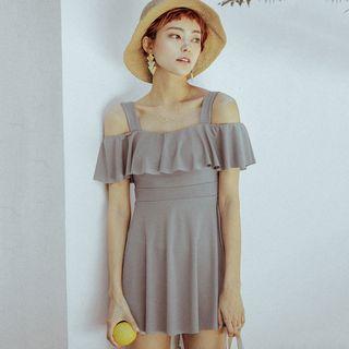 Short-sleeve Cold Shoulder Swim Dress