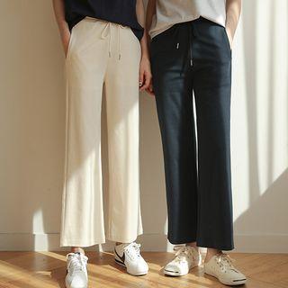 Drawstring Textured Wide-leg Pants