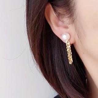 Faux Pearl Chained Alloy Dangle Earring 1 Pair - Gold & White - One Size