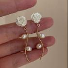 Flower Faux Pearl Alloy Dangle Earring 1 Pair - Silver Stud - White - One Size