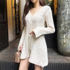 Buttoned Cable-knit A-line Minidress