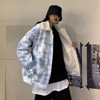 Dye Print Faux Shearling Button Jacket