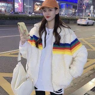 Rainbow Striped Furry Jacket