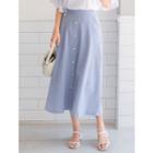 Plus Size Button-front Long Flare Skirt