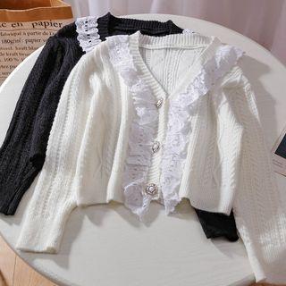 Lace Panel Cable Knit Cropped Cardigan