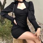 Long-sleeve Halter Mini A-line Dress