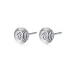 Sterling Silver Fashion Simple Geometric Round Cubic Zirconia Stud Earrings Silver - One Size