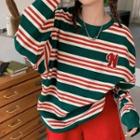 Lettering Striped Sweatshirt Green & Red - One Size