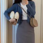 V-neck Knit Cardigan / Midi Straight-fit Skirt