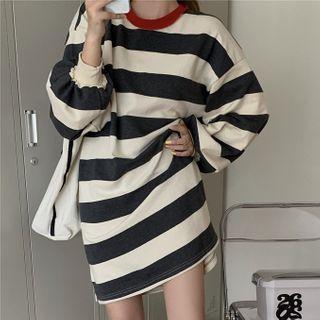 Striped Mini A-line Sweatshirt Dress As Shown In Figure - One Size