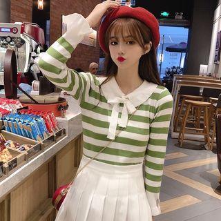 Long-sleeve Striped Ribbon Knit Top