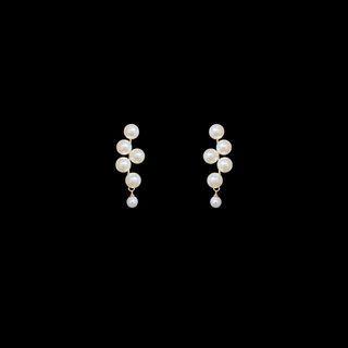 Bead Drop Sterling Silver Ear Stud 1 Pair - 925 Silver Needle - Earring - Gold - One Size