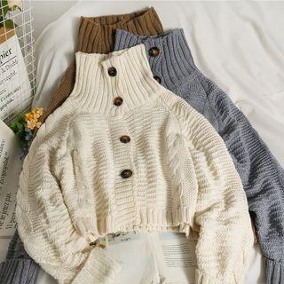 High-neck Loose-fit Cropped Cardigan