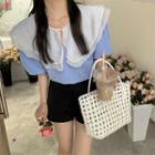 Puff-sleeve Dotted Keyhole Blouse
