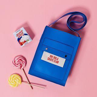 Letter Print Patch Crossbody Bag Blue - One Size