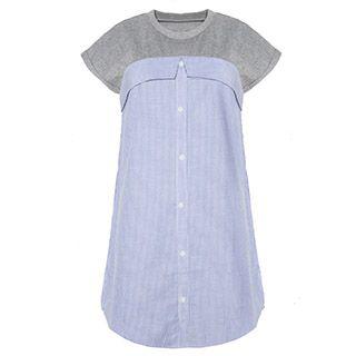 Button-front Panel Short-sleeve Dress