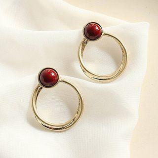 Bead Alloy Hoop Dangle Earring 1 Pair - Matte Gold - One Size