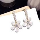 Flower Drop Earring 1 Pair - Silver Stud - Gold - One Size