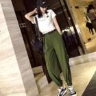 Set: Short-sleeve Lettering T-shirt + Harem Cargo Pants