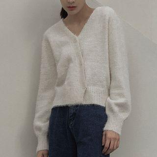 Diagonal-button Fluffy Cardigan