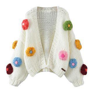 Flower Cable Knit Cardigan