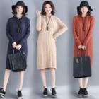 Hooded Long-sleeve Cable Knit Dress