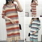 Striped Ruffle Hem Long-sleeve Knit Dress