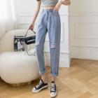 High Waist Distressed Cropped Baggy Jeans