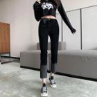 High Waist Patchwork Straight Leg Cropped Jeans