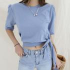 Puff-shoulder Beribboned Cropped T-shirt
