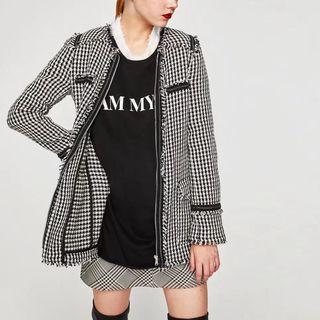 Houndstooth Zipped Tweed Coat