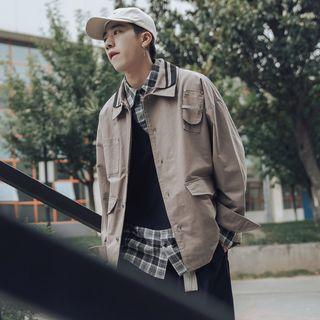 Front Pocket Layered Collar Button Down Shirt