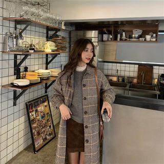 Plaid Single-breasted Midi Coat As Shown In Figure - One Size