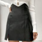 Asymmetric High-waist Faux Leather Slit A-line Skirt